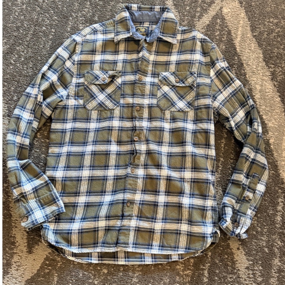 Jachs NY Heritage Flannel Shirt Mens Large Tall LT Olive Green Blue Plaid Button